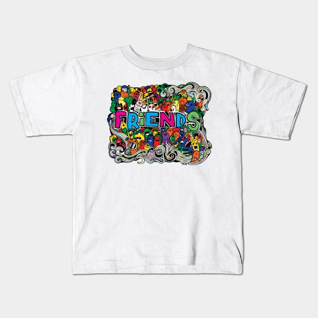 doodle friends monster Kids T-Shirt by Mako Design 